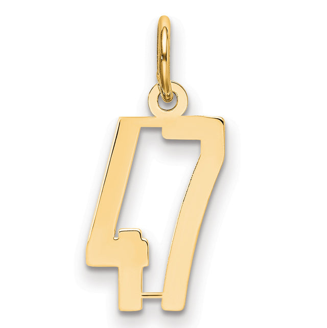 Small Elongated Number 47 Charm Pendant in Real 14k Yellow Gold