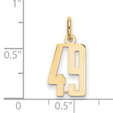 Small Elongated Number 49 Charm Pendant in Real 14k Yellow Gold