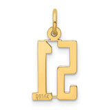 Small Elongated Number 51 Charm Pendant in Real 14k Yellow Gold