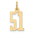 Small Elongated Number 51 Charm Pendant in Real 14k Yellow Gold