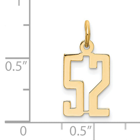 14k Yellow Gold Number 52 Pendant, Modern Numeric Charm for Men or Unisex Jewelry