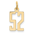 14k Yellow Gold Number 52 Pendant, Modern Numeric Charm for Men or Unisex Jewelry