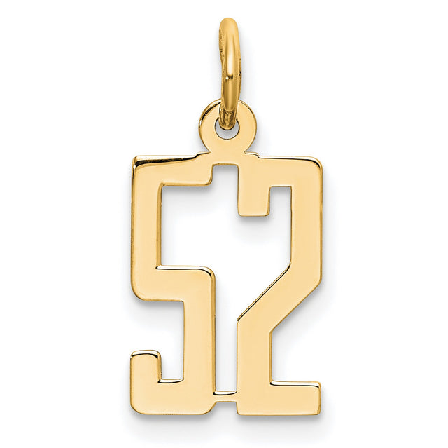 14k Yellow Gold Number 52 Pendant, Modern Numeric Charm for Men or Unisex Jewelry