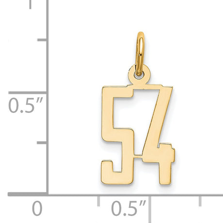 Small Elongated Number 54 Charm Pendant in Real 14k Yellow Gold