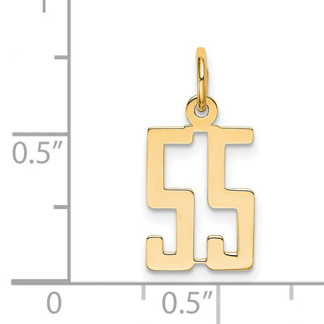 14k Yellow Gold Number 55 Pendant with Bold Block Design, Unisex Numeric Charm