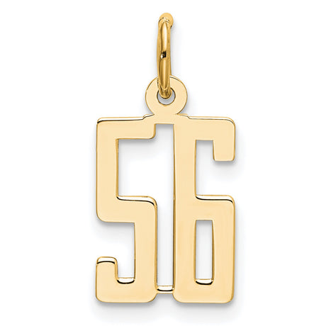 Small Polished Elongated Number 56 Charm Pendant in Real 14k Yellow Gold