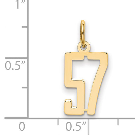 Small Elongated Number 57 Charm Pendant in Real 14k Yellow Gold