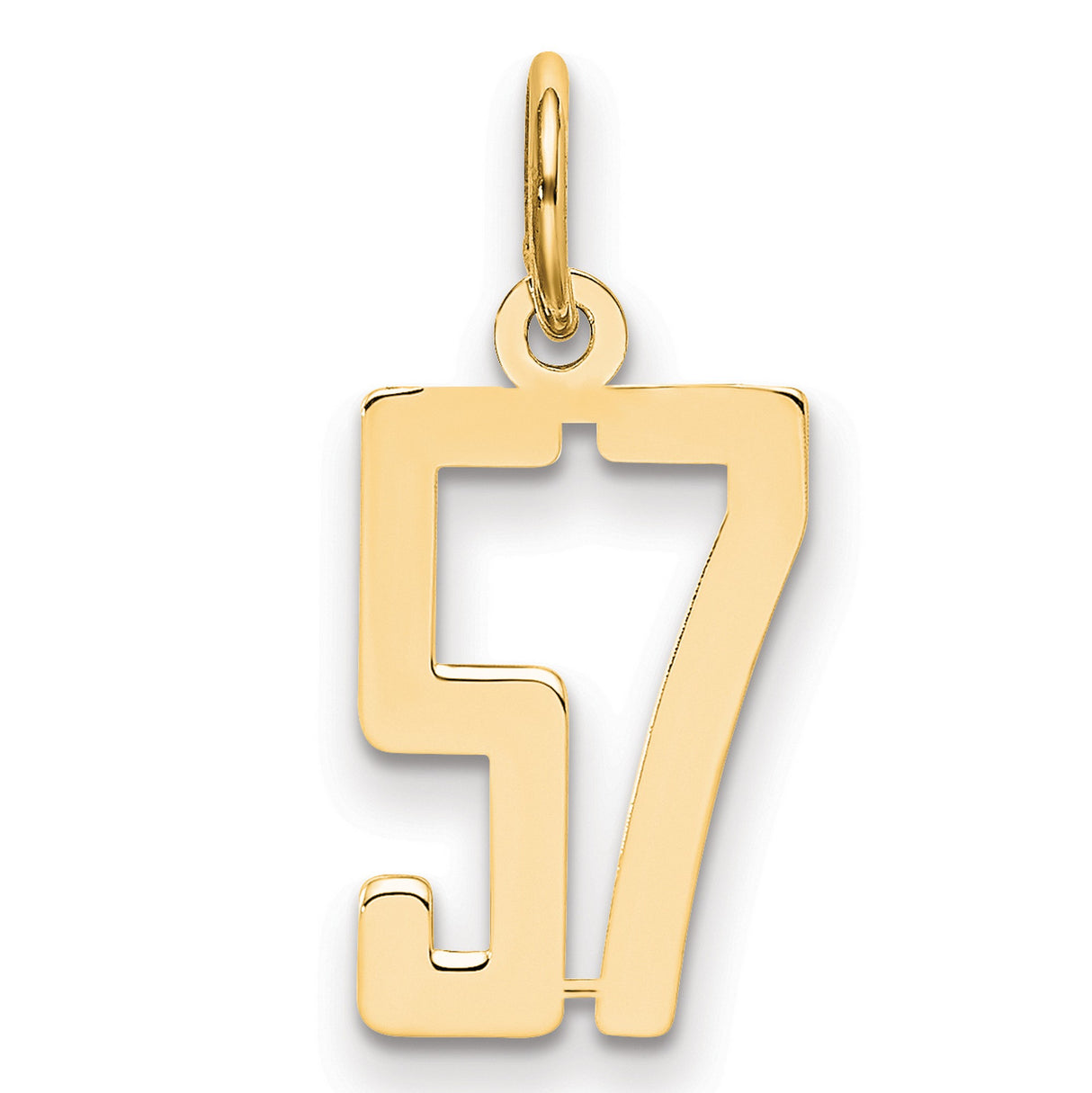 Small Elongated Number 57 Charm Pendant in Real 14k Yellow Gold
