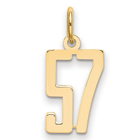 Small Elongated Number 57 Charm Pendant in Real 14k Yellow Gold