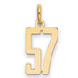 Small Elongated Number 57 Charm Pendant in Real 14k Yellow Gold