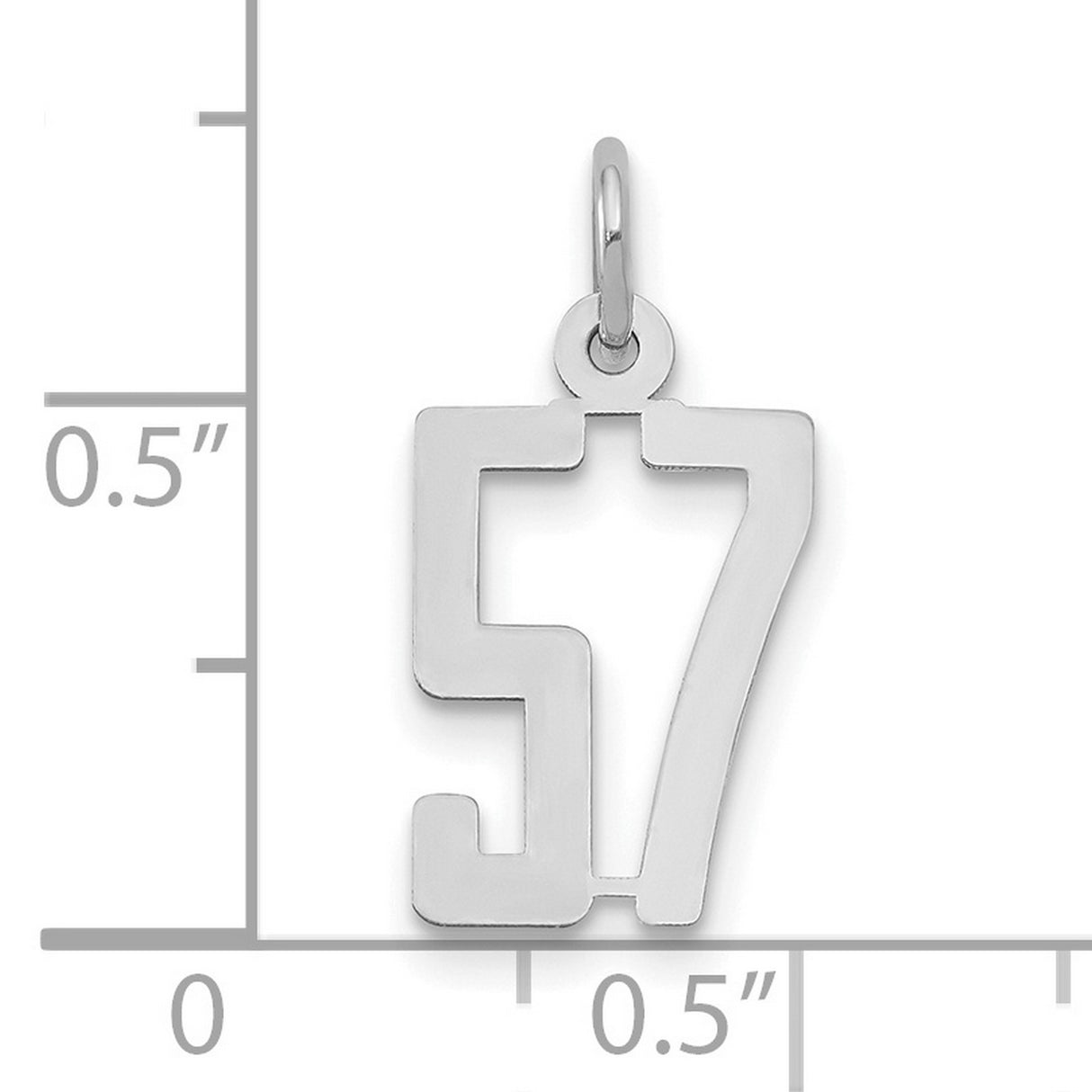 Small Polished Elongated 57 Charm Pendant in Real 14k White Gold