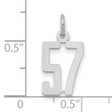 Small Polished Elongated 57 Charm Pendant in Real 14k White Gold