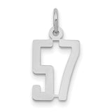Small Polished Elongated 57 Charm Pendant in Real 14k White Gold