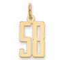 Small Elongated Number 58 Charm Pendant in Real 14k Yellow Gold