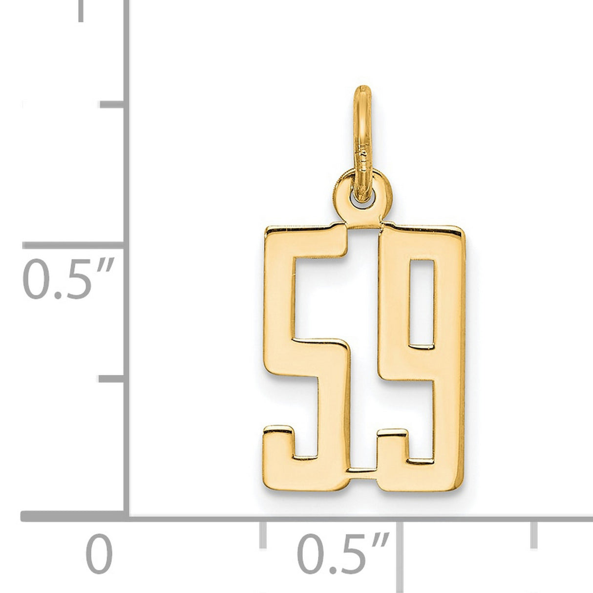 Small Elongated Number 59 Charm Pendant in Real 14k Yellow Gold