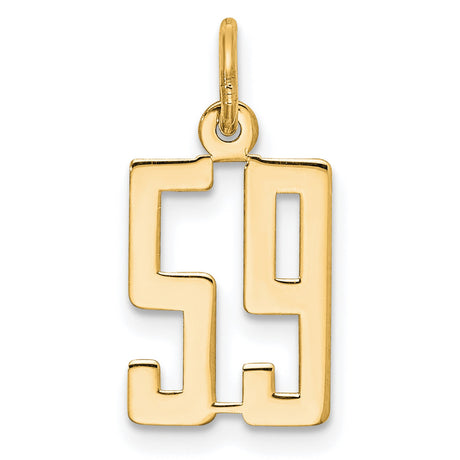 Small Elongated Number 59 Charm Pendant in Real 14k Yellow Gold