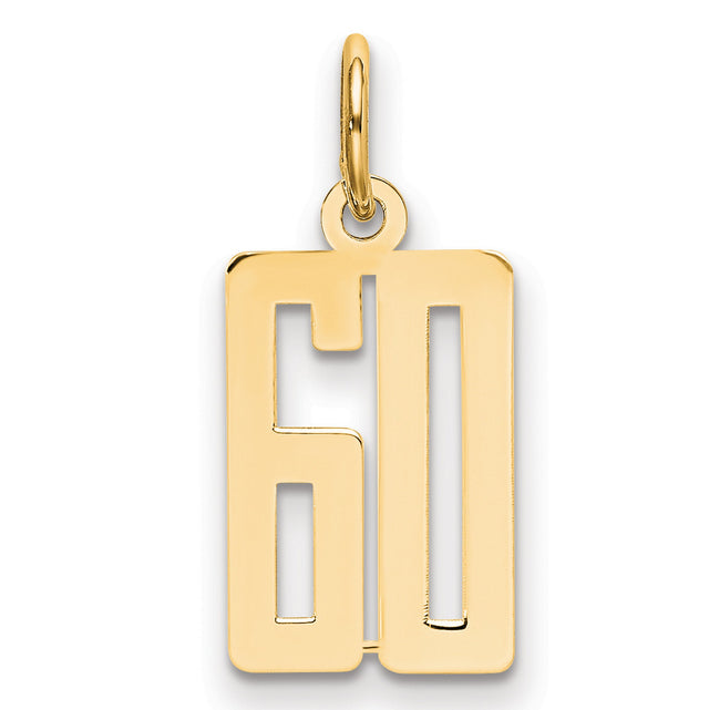 14k Yellow Gold Number 60 Pendant Charm, Polished Milestone Jewelry for Men and Women