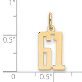 14k Yellow Gold Number 61 Pendant Charm, Bold Cutout Design, Unisex Sports or Milestone Jewelry