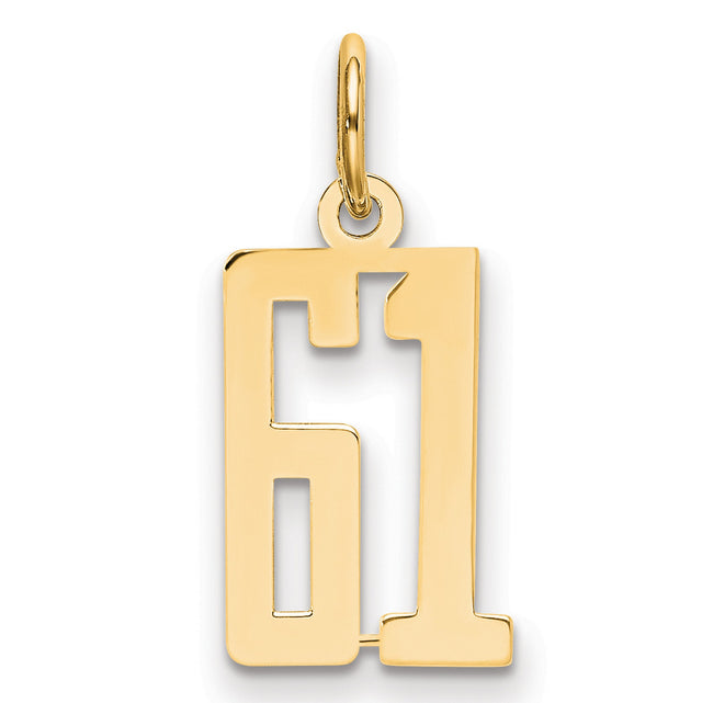14k Yellow Gold Number 61 Pendant Charm, Bold Cutout Design, Unisex Sports or Milestone Jewelry