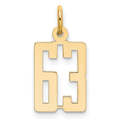 Small Elongated Number 63 Charm Pendant in Real 14k Yellow Gold