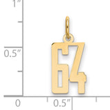 Small Elongated Number 64 Charm Pendant in Real 14k Yellow Gold