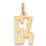 Small Elongated Number 64 Charm Pendant in Real 14k Yellow Gold