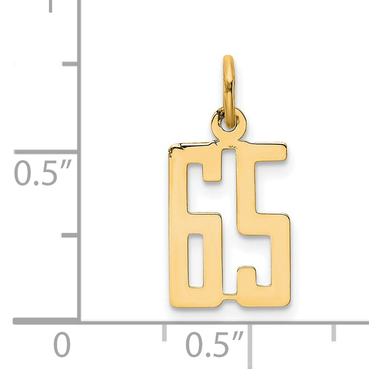Small Elongated Number 65 Charm Pendant in Real 14k Yellow Gold