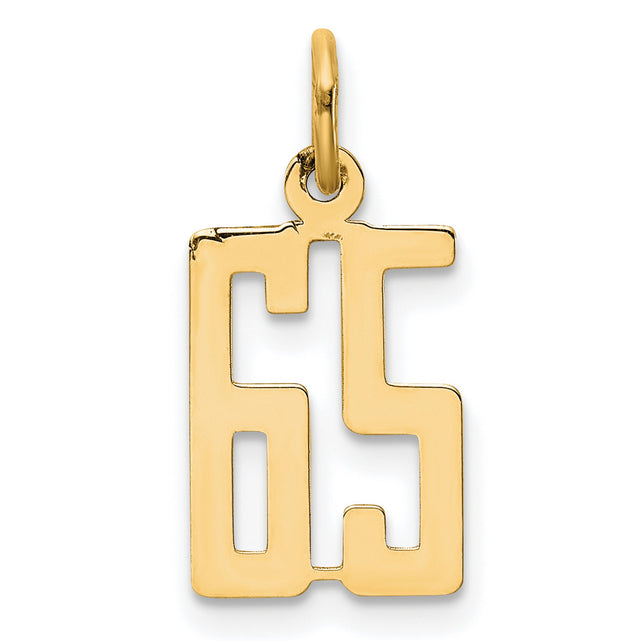Small Elongated Number 65 Charm Pendant in Real 14k Yellow Gold