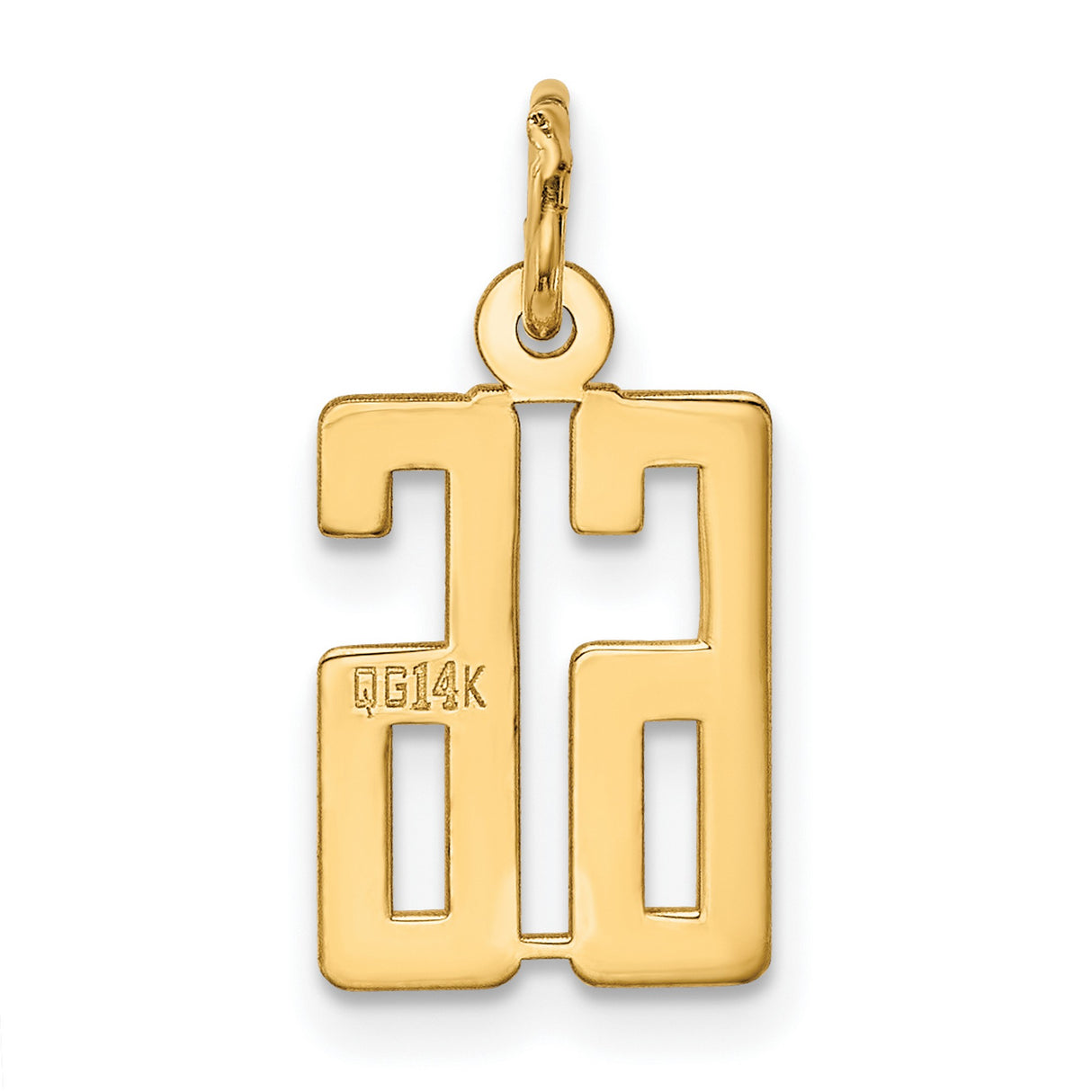 Small Elongated Number 66 Charm Pendant in Real 14k Yellow Gold