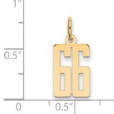 Small Elongated Number 66 Charm Pendant in Real 14k Yellow Gold