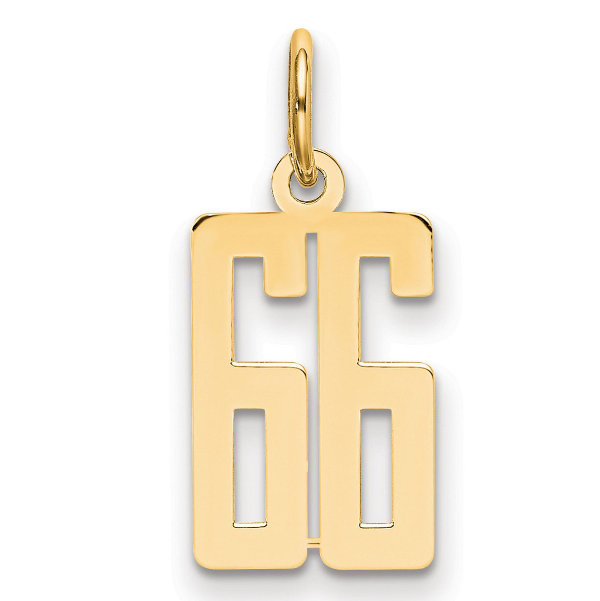Small Elongated Number 66 Charm Pendant in Real 14k Yellow Gold