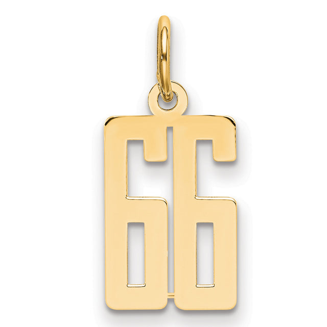 Small Elongated Number 66 Charm Pendant in Real 14k Yellow Gold
