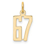 Small Elongated Number 67 Charm Pendant in Real 14k Yellow Gold