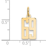 Small Elongated Number 69 Charm Pendant in Real 14k Yellow Gold
