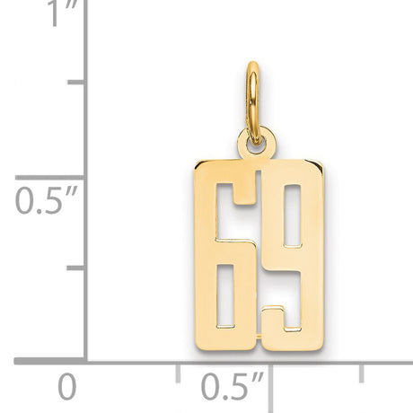 Small Elongated Number 69 Charm Pendant in Real 14k Yellow Gold