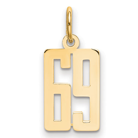 Small Elongated Number 69 Charm Pendant in Real 14k Yellow Gold