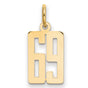 Small Elongated Number 69 Charm Pendant in Real 14k Yellow Gold