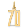 Small Elongated Number 70 Charm Pendant in Real 14k Yellow Gold