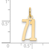 Small Elongated Number 71 Charm Pendant in Real 14k Yellow Gold