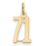 Small Elongated Number 71 Charm Pendant in Real 14k Yellow Gold