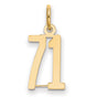 Small Elongated Number 71 Charm Pendant in Real 14k Yellow Gold