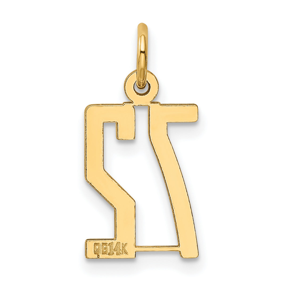 14k Yellow Gold Number 72 Pendant Charm, Polished Minimalist Jewelry for Men or Women