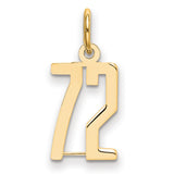 14k Yellow Gold Number 72 Pendant Charm, Polished Minimalist Jewelry for Men or Women