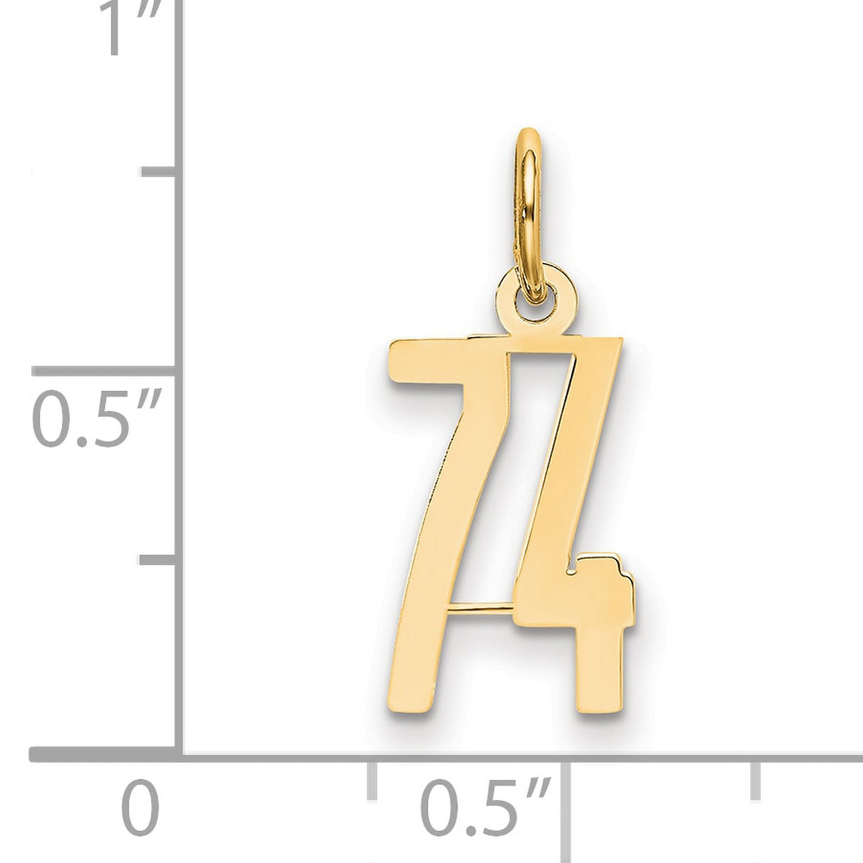 14k Yellow Gold Number 74 Pendant Charm, Polished Milestone Jewelry, Unisex Layering Keepsake