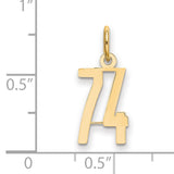 14k Yellow Gold Number 74 Pendant Charm, Polished Milestone Jewelry, Unisex Layering Keepsake
