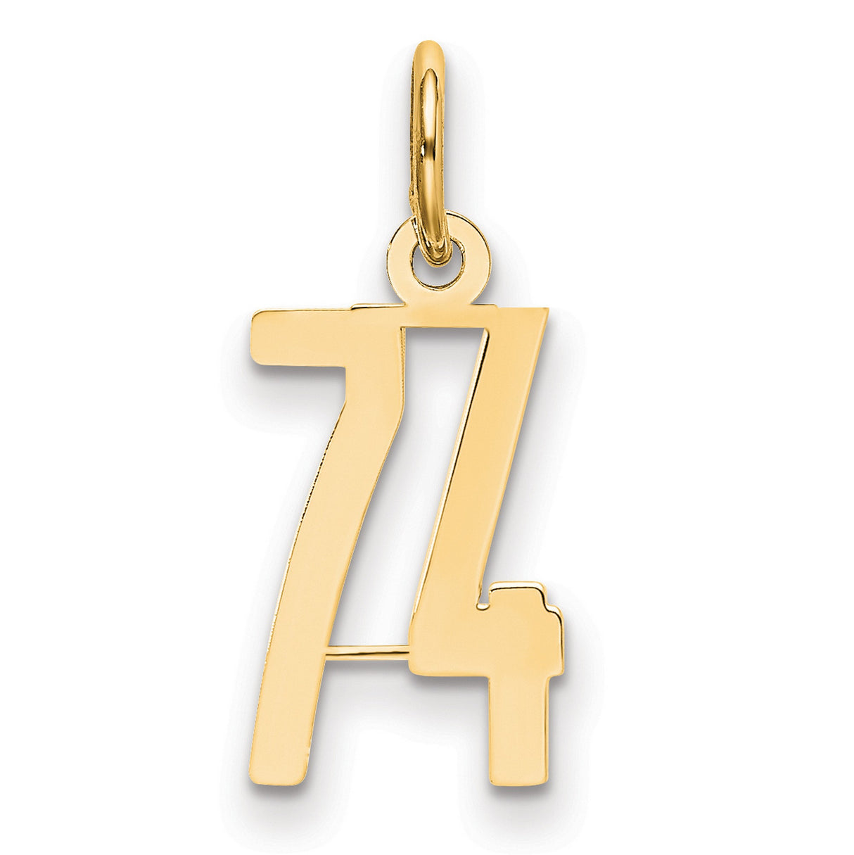 14k Yellow Gold Number 74 Pendant Charm, Polished Milestone Jewelry, Unisex Layering Keepsake