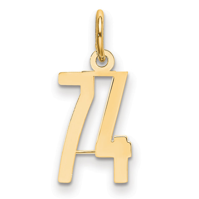 14k Yellow Gold Number 74 Pendant Charm, Polished Milestone Jewelry, Unisex Layering Keepsake