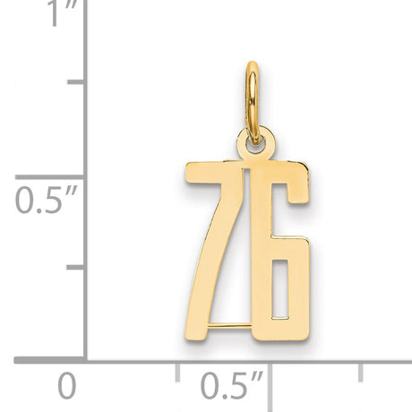 Small Elongated Number 76 Charm Pendant in Real 14k Yellow Gold