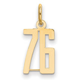 Small Elongated Number 76 Charm Pendant in Real 14k Yellow Gold