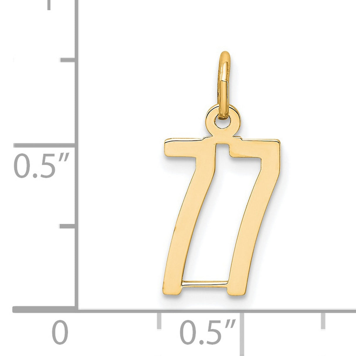 Small Elongated Number 77 Charm Pendant in Real 14k Yellow Gold